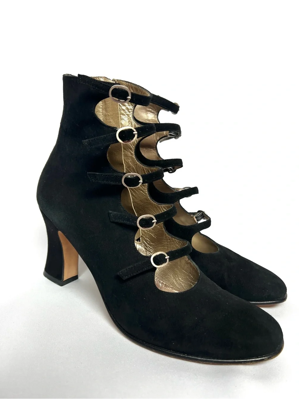 Charles Jourdan Black Suede Cage Heel Booties Size 9 Vintage Y2K - Picture 1 of 10